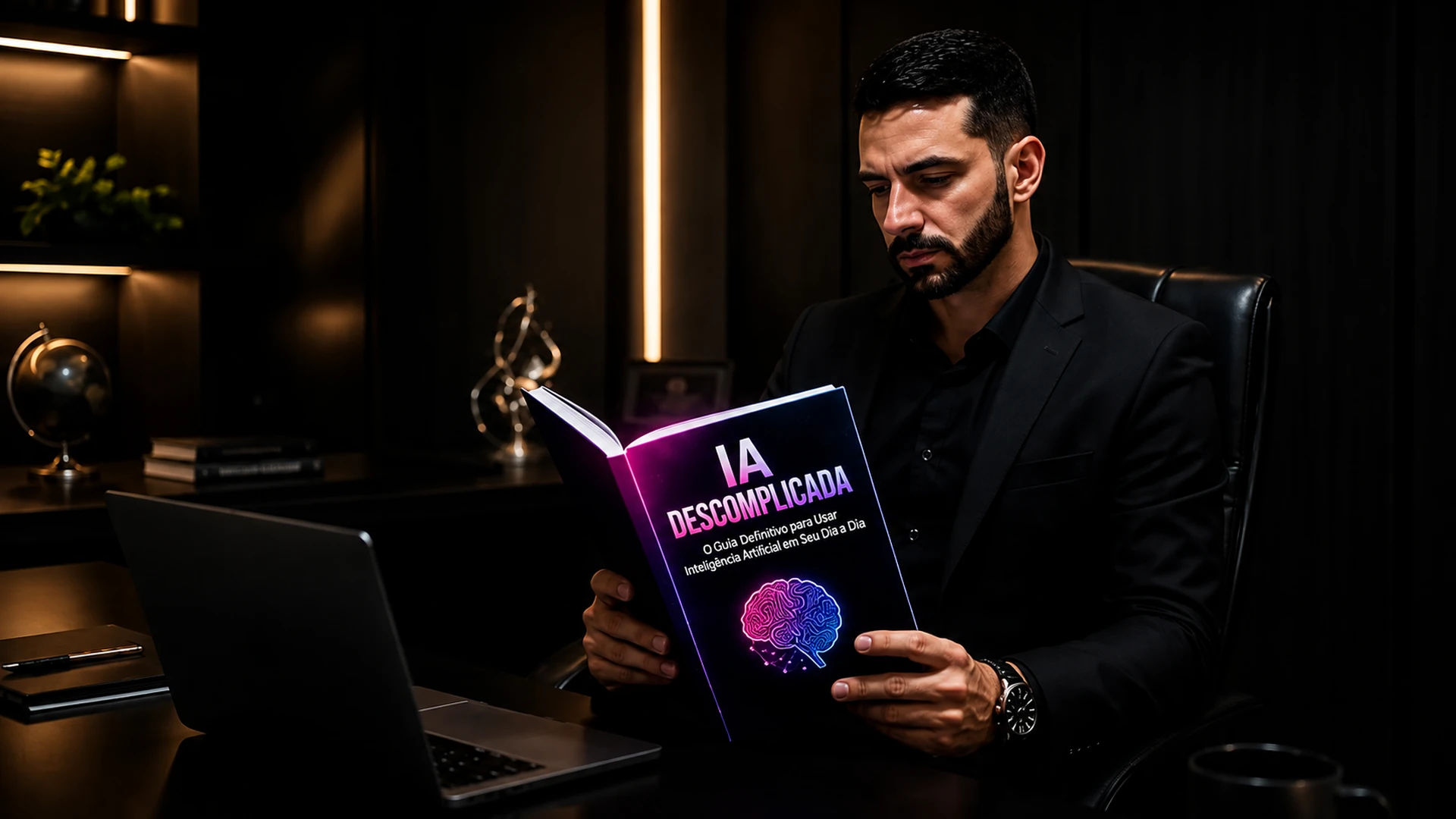 Ilustração de leitura do e-book IA Descomplicada